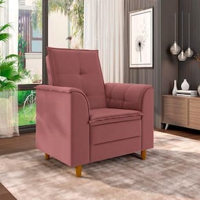 Poltrona Para Sala Confortável Decorativa Londres Veludo rosê