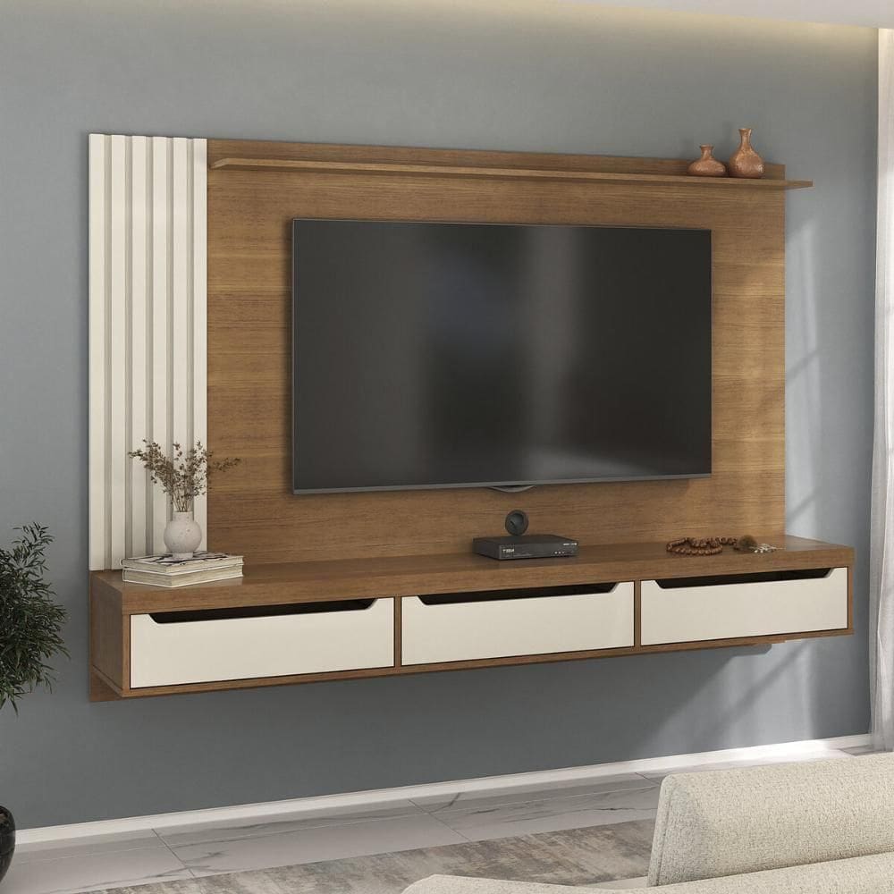Painel Com Suporte Para Até 75 Polegadas 3 Gavetas Multimóveis Cr45317 Cinamomo-off White