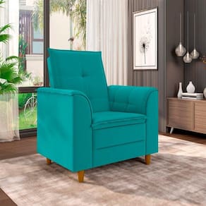 Poltrona Para Sala Confortável Decorativa Londres Suede azul Turquesa