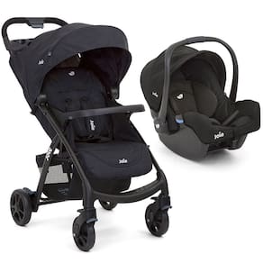 Carrinho de Bebê Joie Muze lx Berço Passeio com Bebê Conforto Juva Travel System Reclinável Leve Compacto Dobrável Para Viagem 0 a 15 Kg Preto Coal