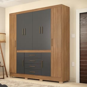 Guarda-roupa Casal 8 Portas 4 Gavetas 201cm Multimóveis Cr35288 Amêndola/grafito