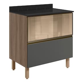 Balcao Tampo 2g Vidro 80cm Mdf Kali 16415 Nicioli Carvalho Toq Chumbo