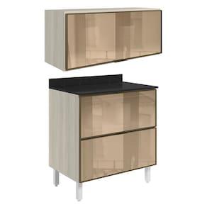 Armario Aereo E Balcao Em Vidro 1 Porta 2 Gavetas 80cm Mdf Kali Nicioli Bianco Toq