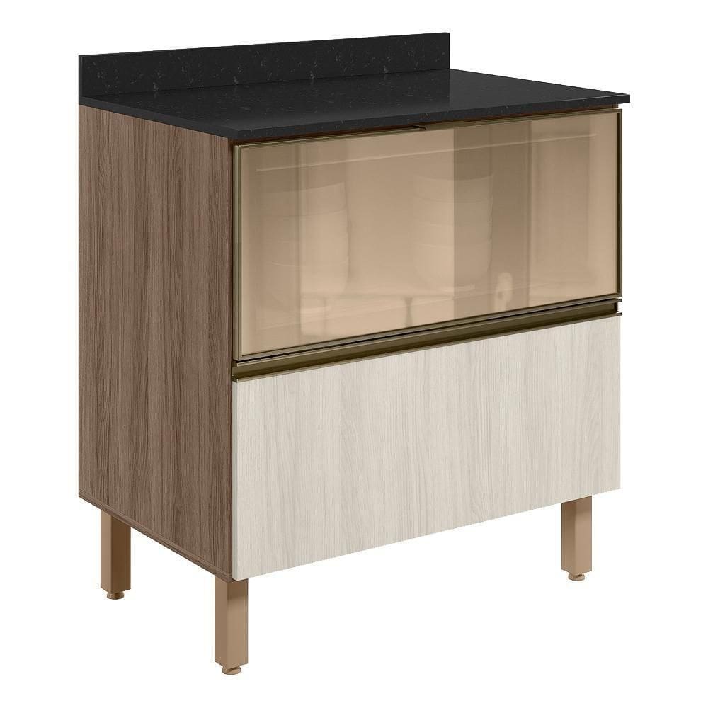 Balcao Tampo 2g Vidro 80cm Mdf Kali 16415 Nicioli Carvalho Toq Bianco Toq
