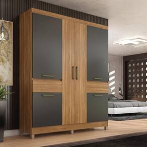 Guarda-roupa Casal 6 Portas 2 Gavetas 160cm Multimóveis Cr35287 Amêndola Grafito
