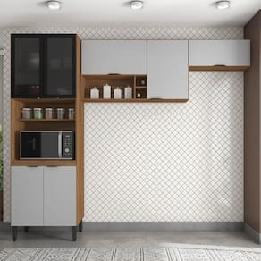 Armário De Cozinha Modulada Compacta 260cm 3 Pçs Multimóveis Cr20471 Amêndola Nude