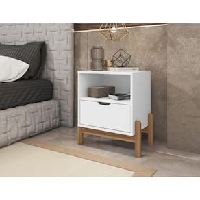 Mesa De Cabeceira C/ Nicho E Gaveteiro Porta Itens Aurora Branco