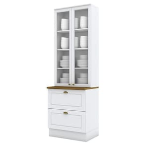 Cristaleira 2 Portas E 2 Gavetas Americana Branco Com Tampo Nature - Móveis Henn Branco-nature