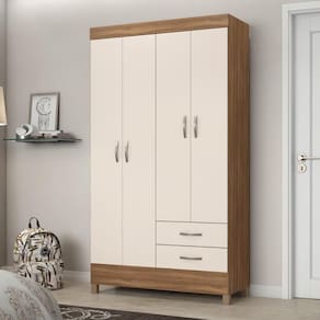 Guarda-roupa Solteiro 4 Portas 2 Gavetas 110cm Multimóveis Cr35281 Amêndola/off White