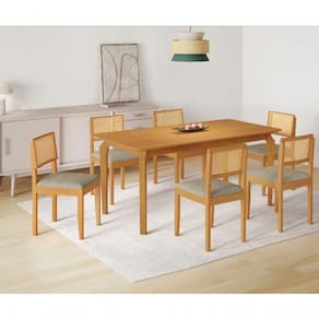 Mesa Alegra 6 Cadeiras Jade 1,60 Linho Cinza Jcm - Cinamomo