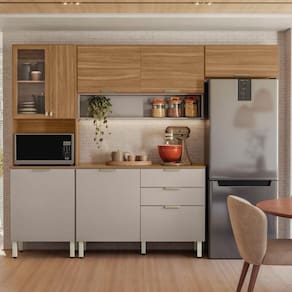 Armário De Cozinha Compacta Com Balcão 250cm 4 Pçs Multimóveis Cr20467 Amêndola Nude