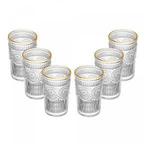 Conjunto 6 Copos Altos Vidro Fio Ouro Mandala 380ml Wolff