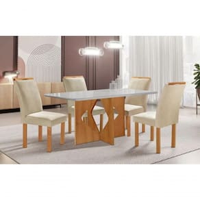Sala De Jantar Milão Tampo Plus 120x80 Com 4 Cadeiras Londres Cel Móveis - Cinamomo/off
