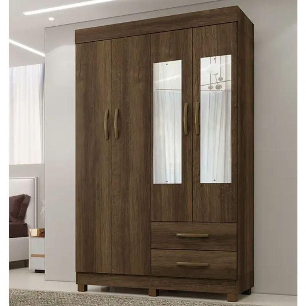 Guarda Roupa Copacabana New 4 Portas Com Espelho Benetil Móveis - Imbuia