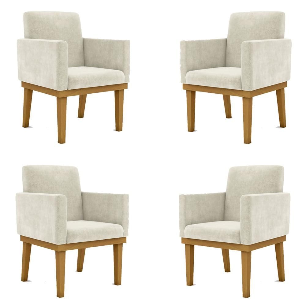 Kit 4 Poltronas em Suede com Base de Madeira Bege