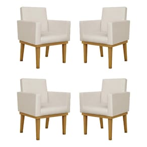 Kit 4 Poltronas em Tecido Sintético com Base de Madeira