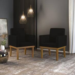 Kit 2 Poltronas em Suede com Base de Madeira