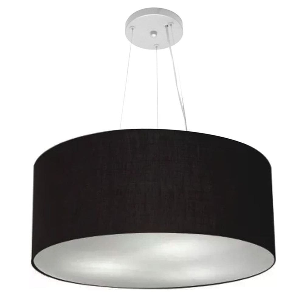 Lustre Pendente Cilíndrico Md-4047 Cúpula em Tecido 50x21cm Preto - Bivolt