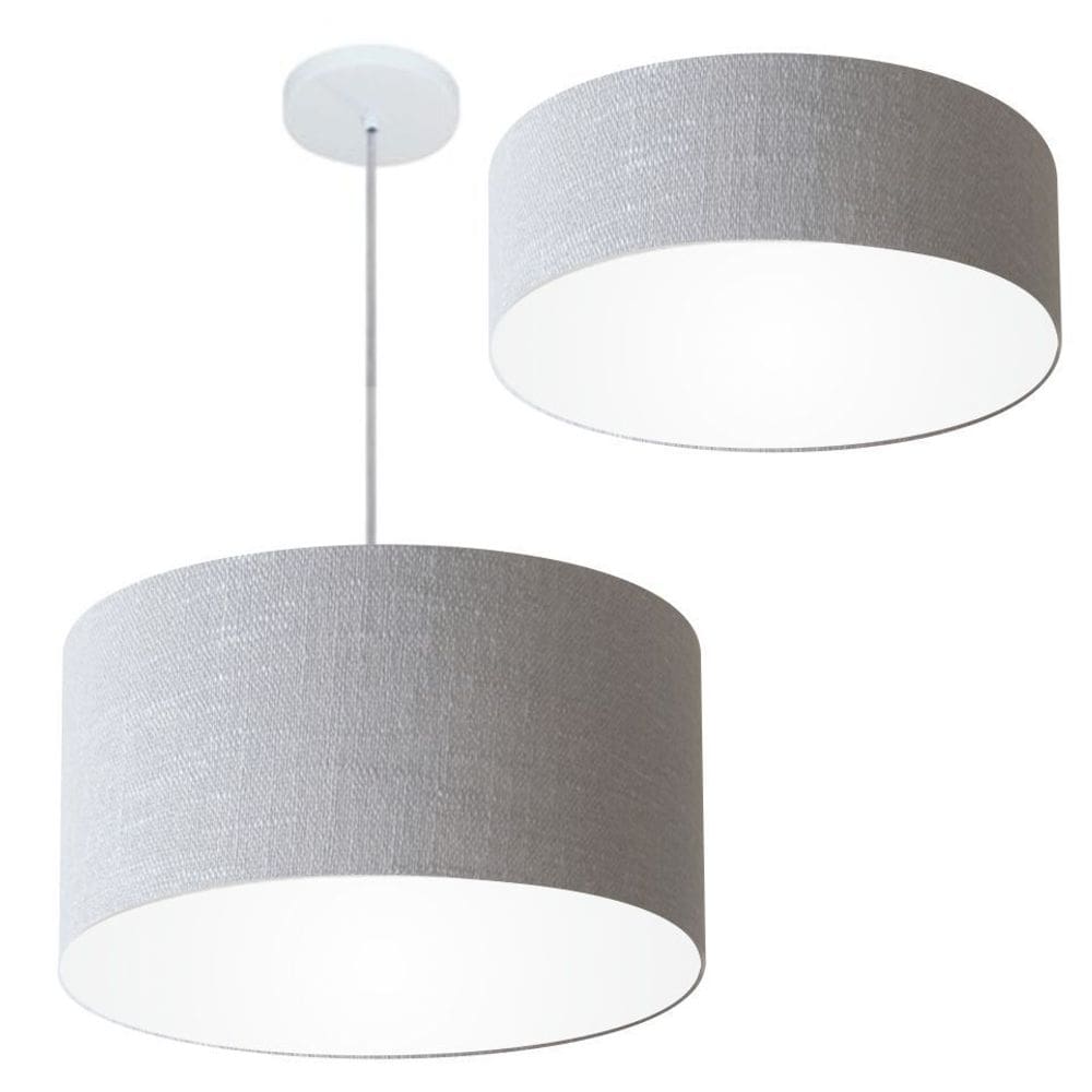 Kit Plafon Md-3014 Pendente Md-4049 Cúpula em Tecido 50cm Rustico Cinza - Bivolt