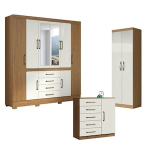Guarda Roupa Casal Nápole 2045149 e Armário Multiuso New 2000192 e Cômoda Milão Atacama Off White - Aramóveis