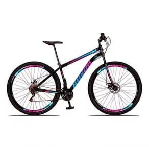 Bicicleta Aro 29 Bike Aço 21 Marchas Velocidades Freio A Disco Cor:rosa Azul