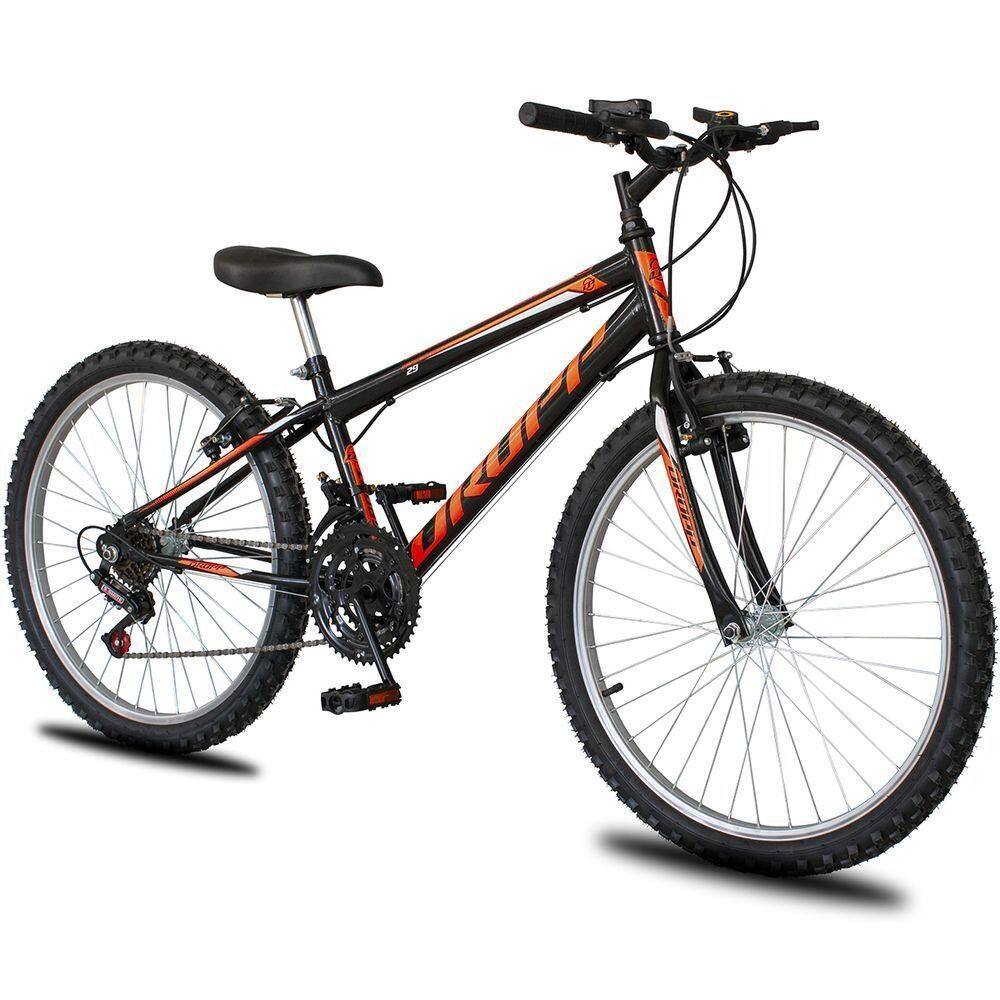 Bicicleta Aro 26 Dropp Sport Infantil Adulto18 Vel Marchas Freio V-brake - Preto e Laranja