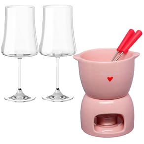 Aparelho de Fondue e Taças de Vinho 460ml Pleasure L`Amour Rosa