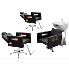 Kit Salão de Beleza 2 Cadeiras Reclináveis Estrela + 1 Lavatório Base Inox Tunísia