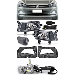 Kit Farol de Milha Neblina Vw Virtus e Novo Polo 2018 2019 + Kit Lâmpada Super LED 6000K