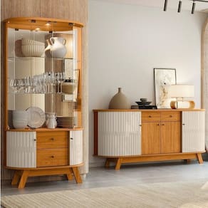 Conjunto Buffet Monaco e Cristaleira Moss Cinamomo/Off White