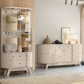 Conjunto Buffet Monaco e Cristaleira Moss Calacata/Off White