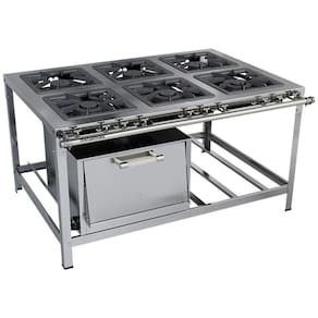 Fogão Industrial Stori Premium 6 Bocas 40x40 Forno M19 Aço Inox 430 Metalmaq Fogão Baixa Pressão