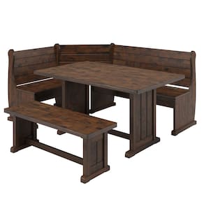 Conjunto de Bancos com Mesa em Madeira Maciça Walnut