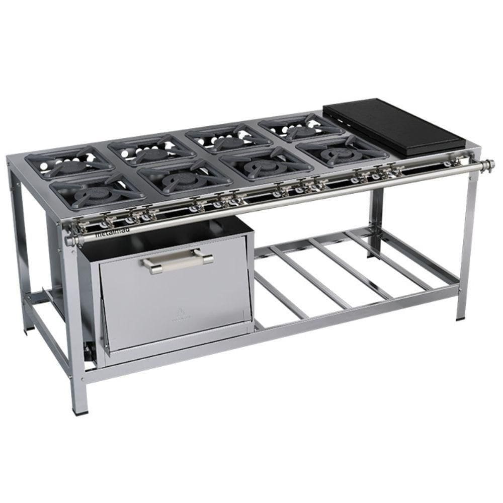 Fogão 8 Bocas Metalmaq Stori Premium 40x40 P9 C/ Chapa e Forno Cinza - Bivolt - M24