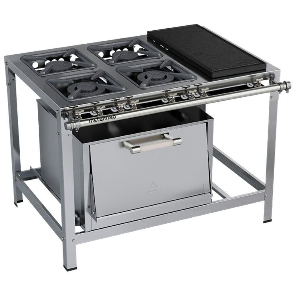 Fogão 4 Bocas Metalmaq Industrial Com Chapa Cinza - M22