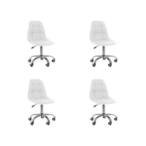 Kit 4 Cadeiras Office Eiffel Botonê Ajustável Base Giratória Branco