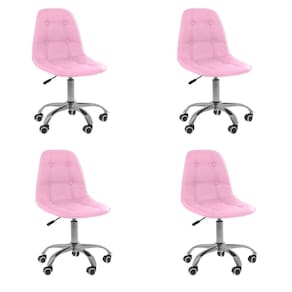Kit 4 Cadeiras Office Eiffel Botonê Ajustável Base Giratória Rosa