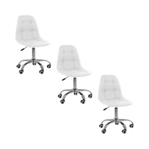 Kit 3 Cadeiras Office Eiffel Botonê Ajustável Base Giratória Branco