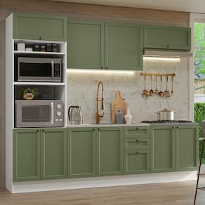 Armário de Cozinha Completa 270 cm Branco/Verde Vik Madesa 01