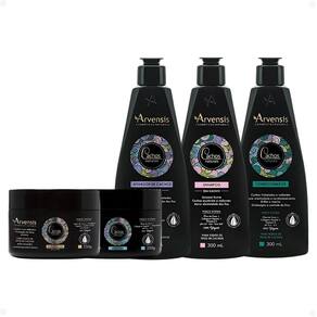 Kit Arvensis Cachos Naturais Cabelos Ondulados e Cacheados: Shampoo 300ml, Condicionador 300ml, Máscara 250g, Ativador de Cachos 300ml e Geleia Ativad