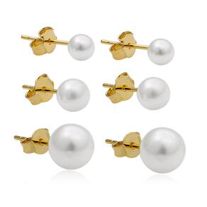 Kit Trio de Brincos Pérola Folheado Ouro 18k Antialérgico