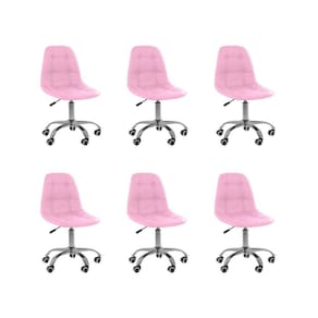 Kit 6 Cadeiras Office Eiffel Botonê Ajustável Base Giratória Rosa