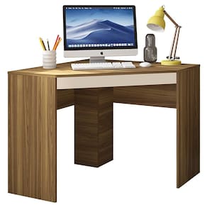 Mesa De Canto L Para Escritório Recta Marrom Bege Caemmun