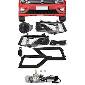 Kit Farol de Milha Neblina Vw Gol Voyage G7 2019 Saveiro G7 2016 2017 2018 2019 + Molduras + Kit Lâmpada Super LED 6000K