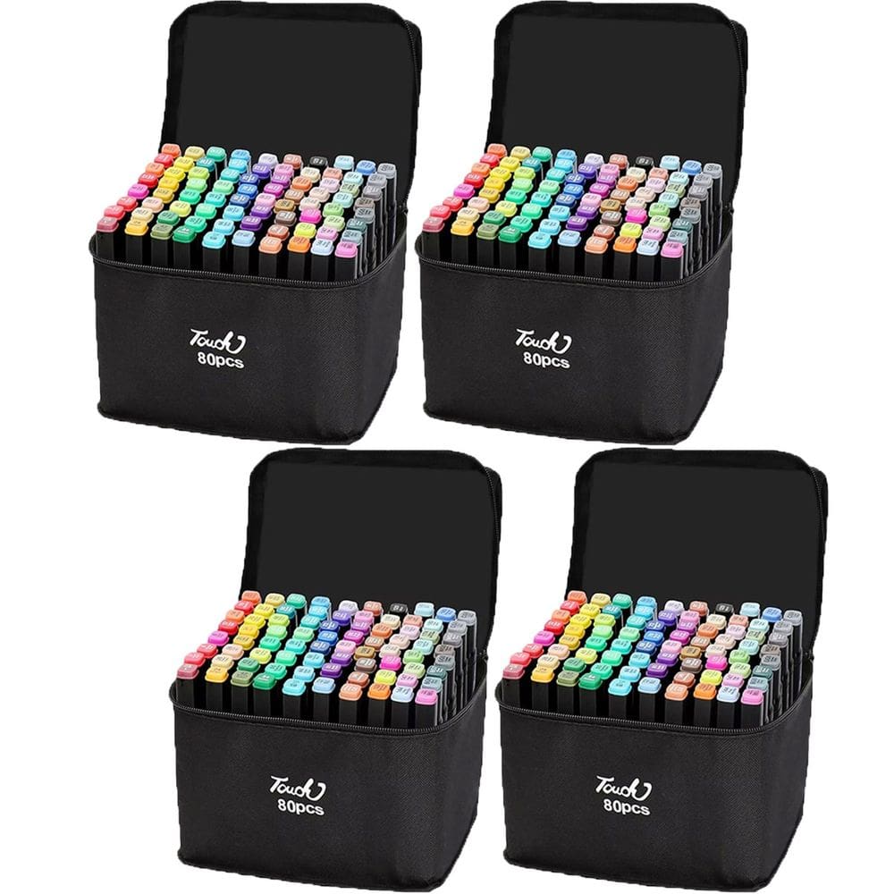 Caneta Canetinha 80 Cores Bolsa Com Alça Permanente Kit 4 Uni Marcador Dupla Face Escola Curso Moda