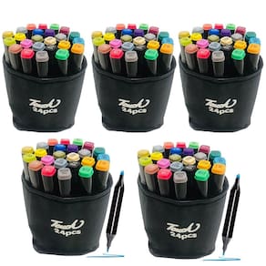 Caneta Canetinha 24 Cores Ponta Dupla Permanente Estojo kit 5 Uni Pintura Desenho Cartaz Artes Escola Curso Moda Arquitetura Lazer