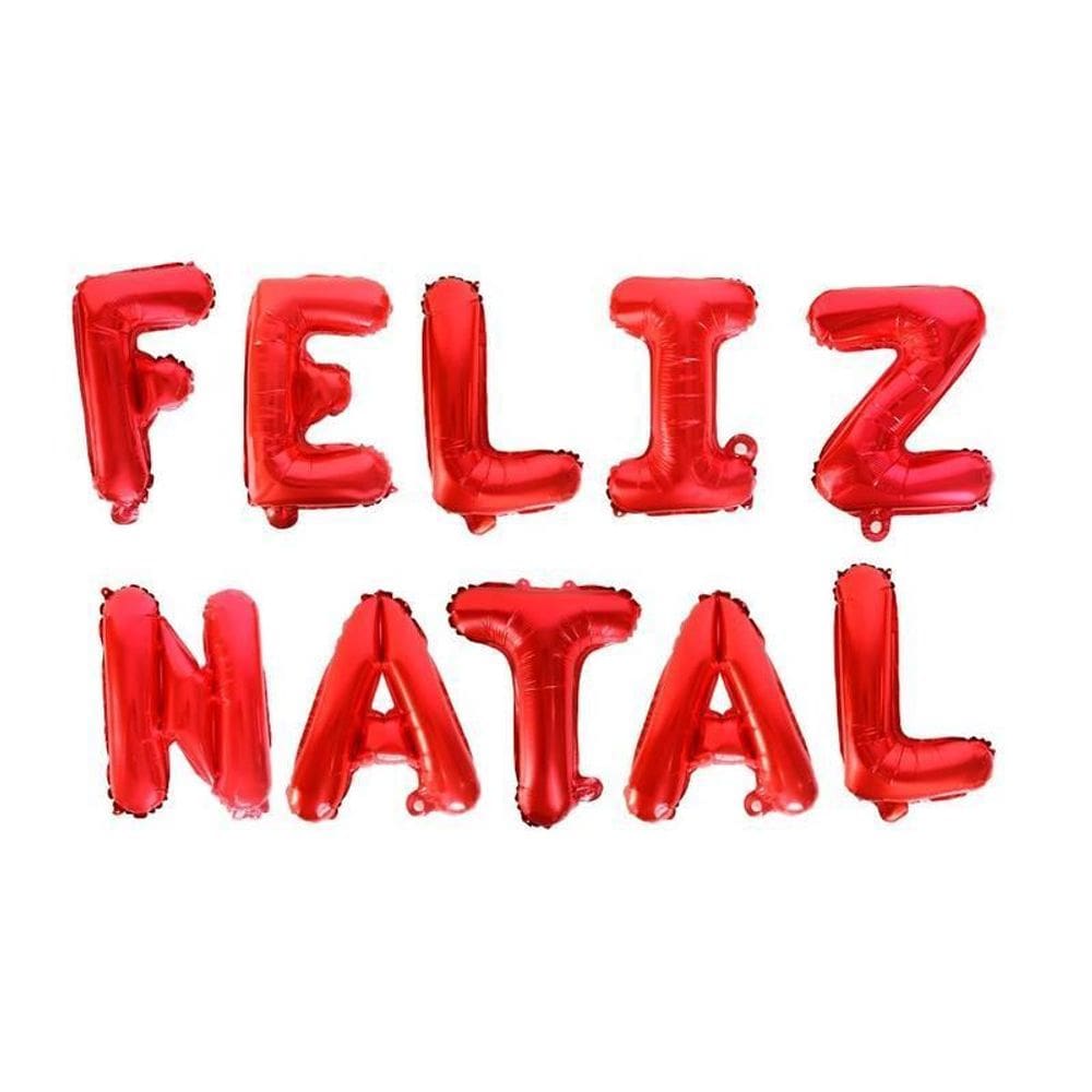 Kit 10 Balão Metalizado Escrita Feliz Natal Vermelho 37Cm