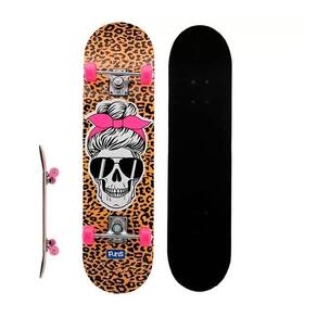 Skate Infantil Feminino Caveira Animal Print Eixo Alumínio