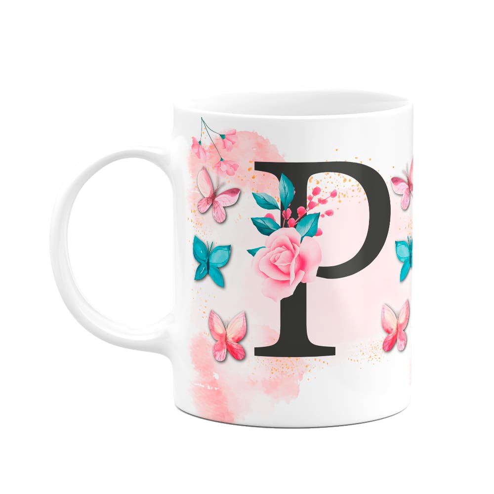 Caneca Butterfly - Inicial do nome letra P - 325ml