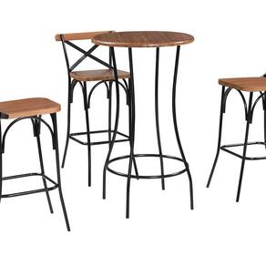 Conjunto de Mesa com 3 Banquetas Área Gourmet Preto/Castanho